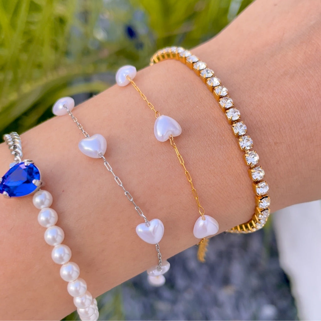 tennis bracelets and heart pearl bracelets