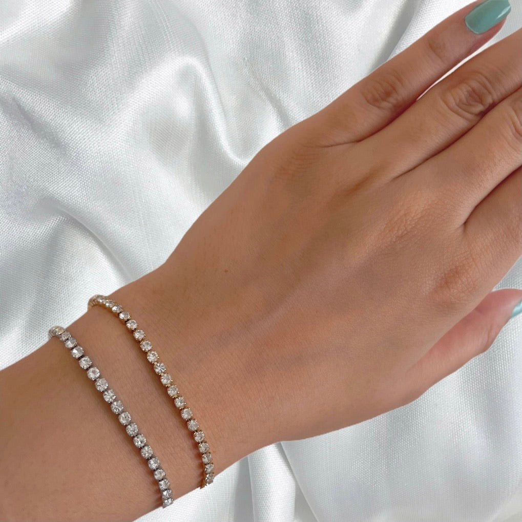 waterproof tennis bracelets in gold and silver